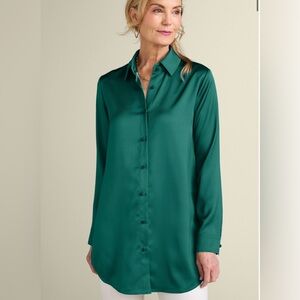 Soft Surroundings Satin Boyfriend Shirt Sz‎ XL June Bug